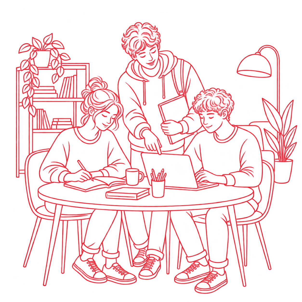 Estudiantes en una mesa