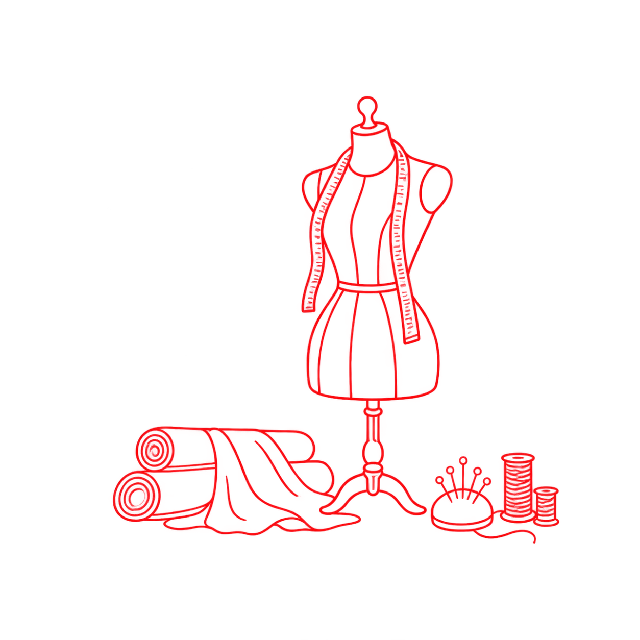Maniquí y telas en rojo