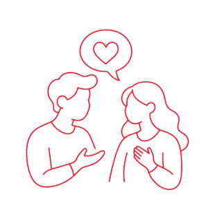 Pareja hablando con corazón